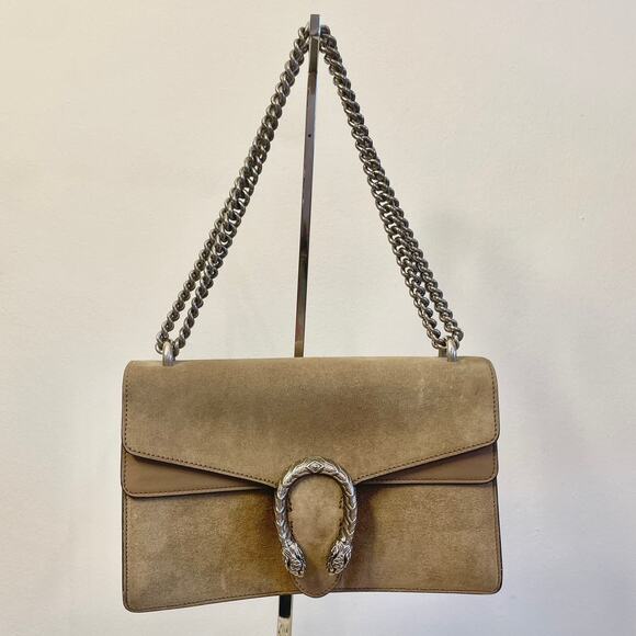 Gucci Medium Suede Dionysus Crossbody Shoulder Bag Double Flap Taupe Neutral - Picture 2 of 16